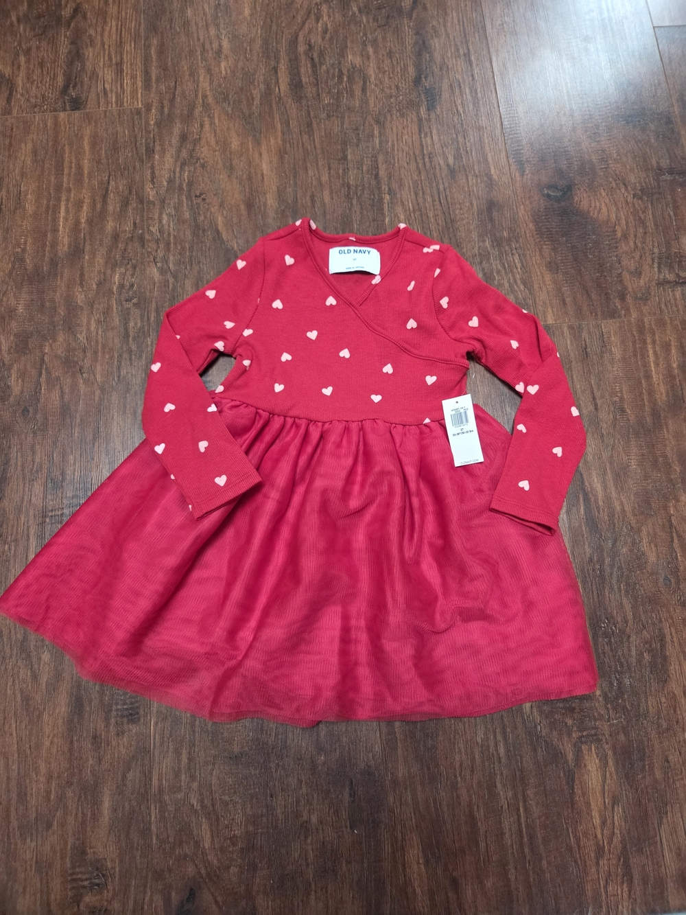 NWT Old Navy Red Heart Print Long-Sleeve Girls 2T Dress